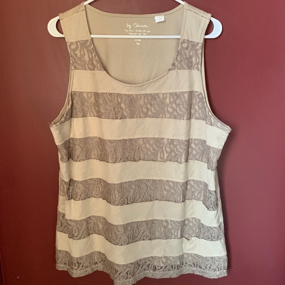 Chicos Striped Lace Top | Size 3‎